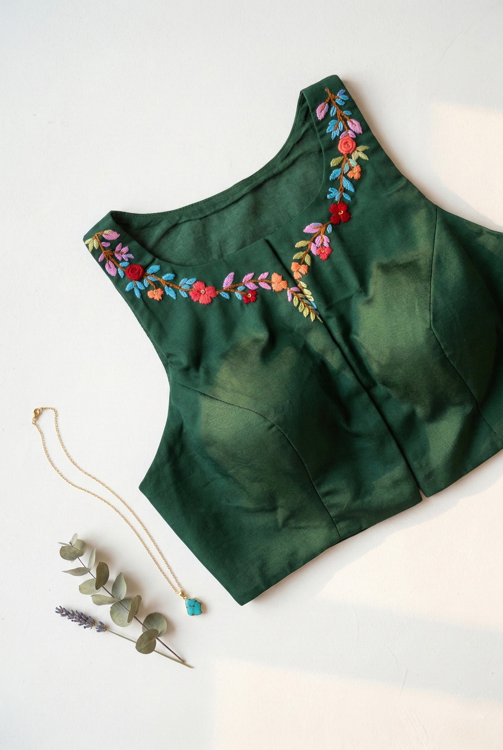 Thread and Bullion embroidered Sleeveless Padded Blouse