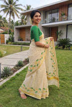 Padma-Kerala kasavu saree in tissue and lotus embroidery