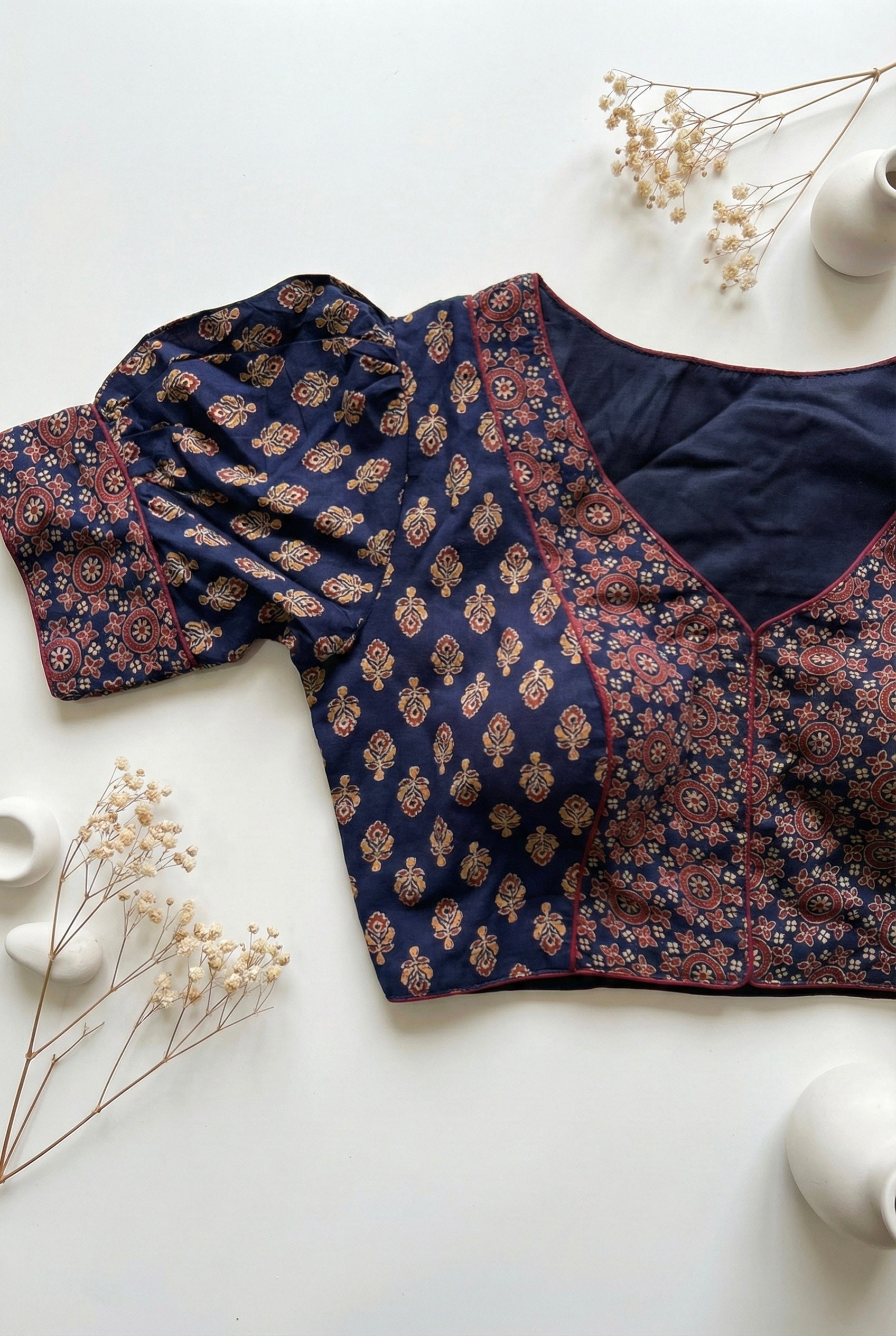 Ajrakh puff sleeve padded blouse