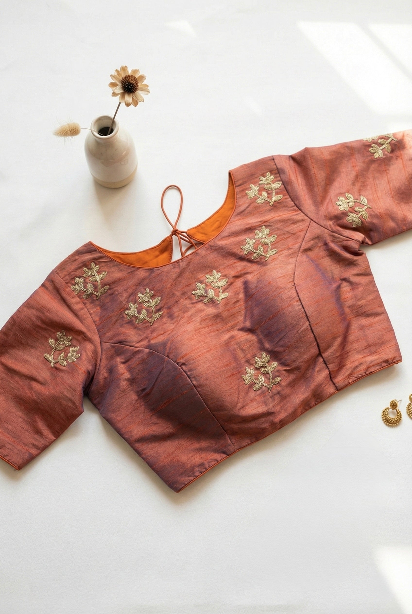 Zari embroidered boat neck silk blouse