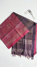 Semi tussar tissue saree in batik print