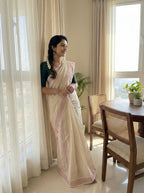 Kerala plain tissue saree with rose gold zari