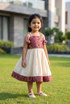 Gulabo - Cotton and Brocade Majenta ethnic frock with tie for girls