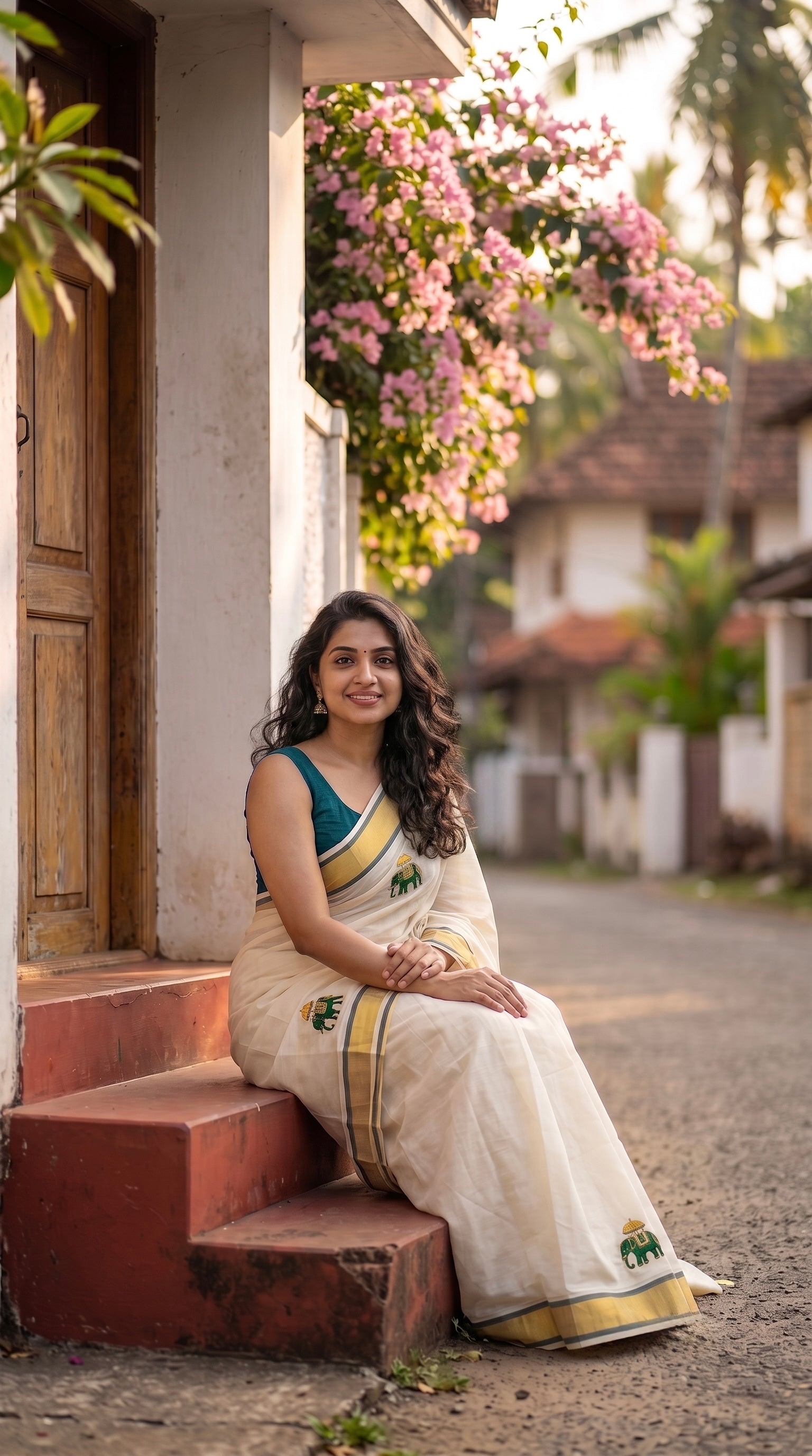 Mathangi - Kerala kasavu saree with elephant embroidered motifs