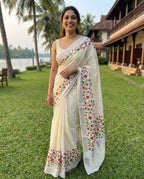 Kerala kasavu saree in lotus design
