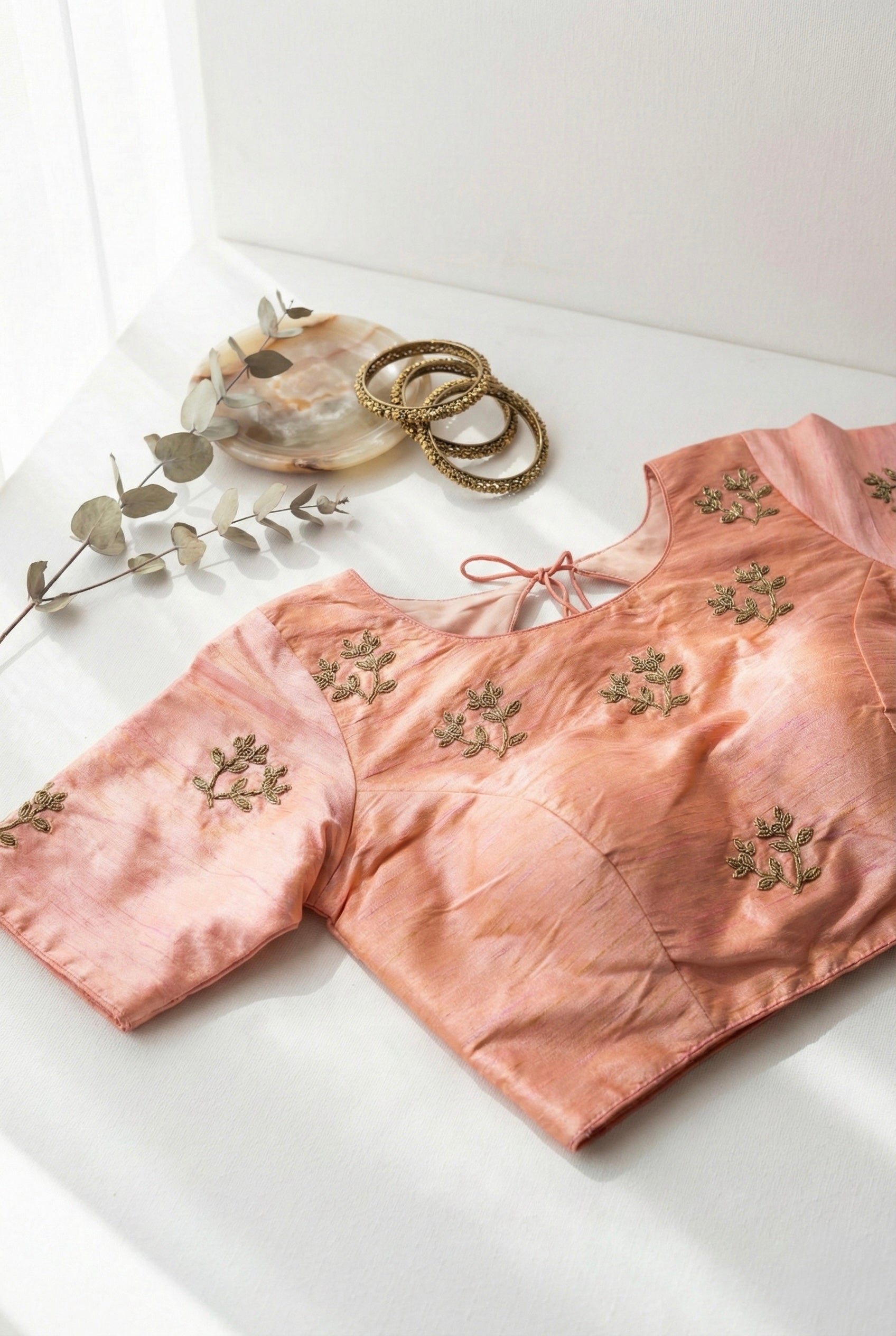 Zari embroidered boat neck silk blouse