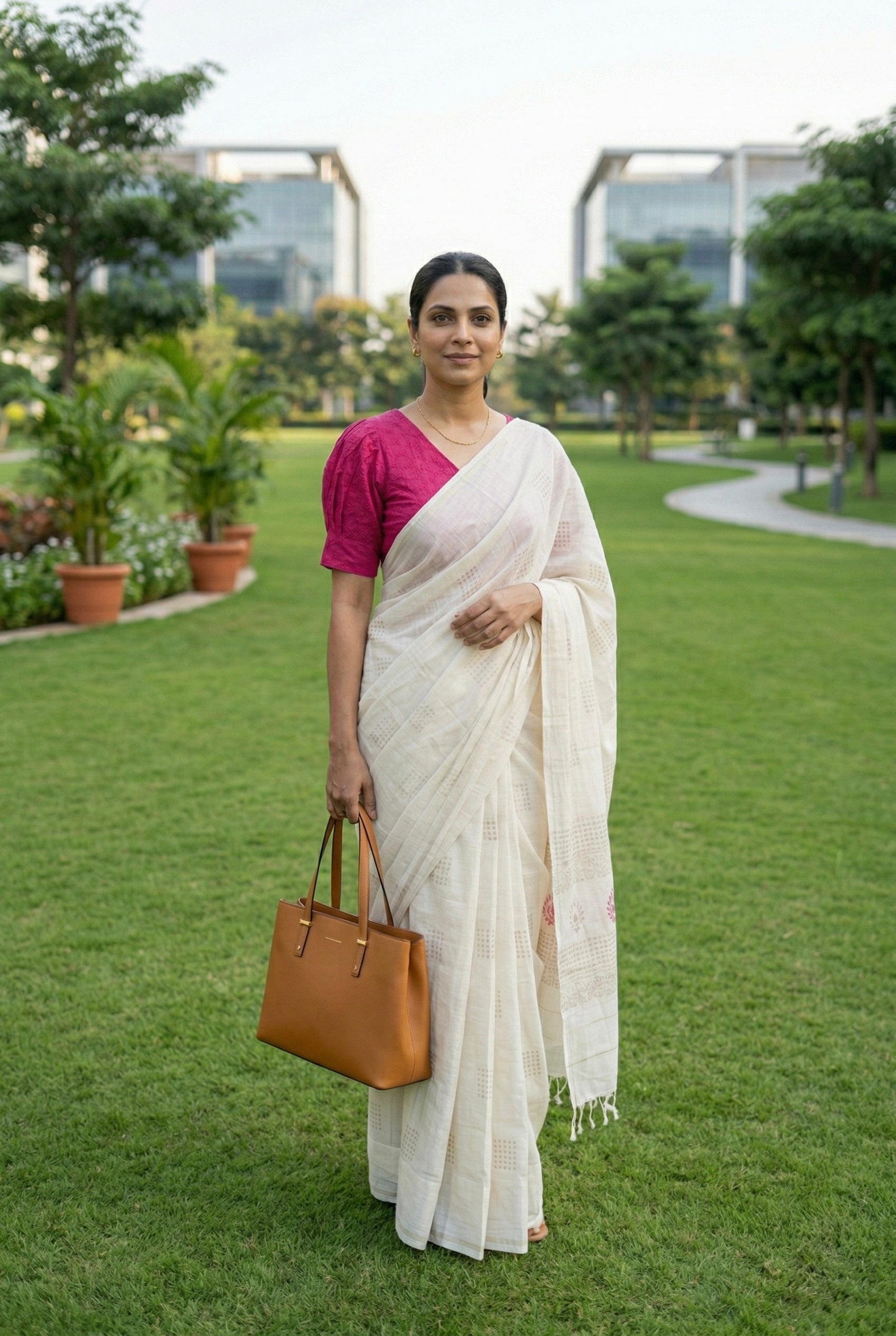 Hakoba V neck Puff Sleeve Solid Blouse