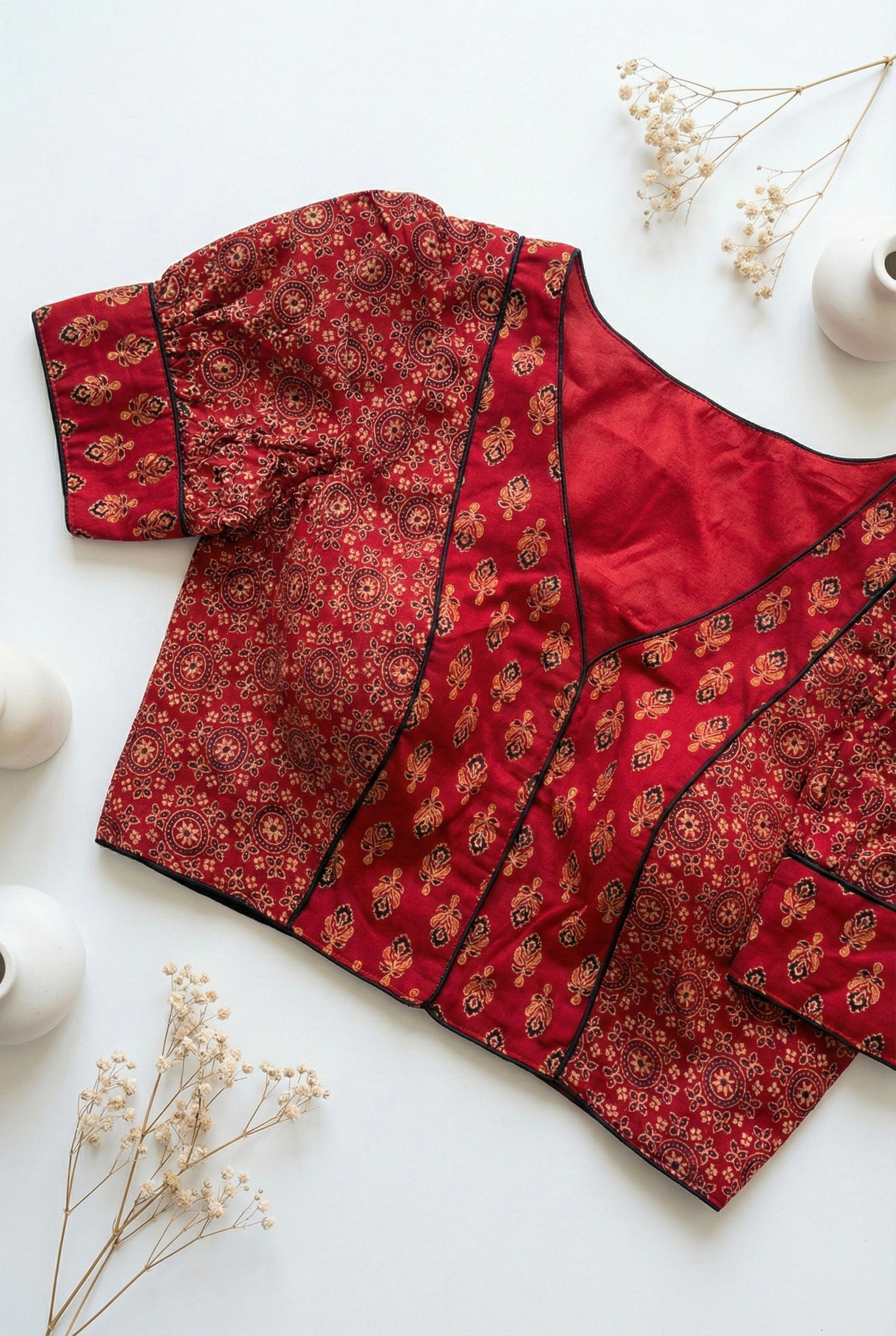 Ajrakh puff sleeve padded blouse