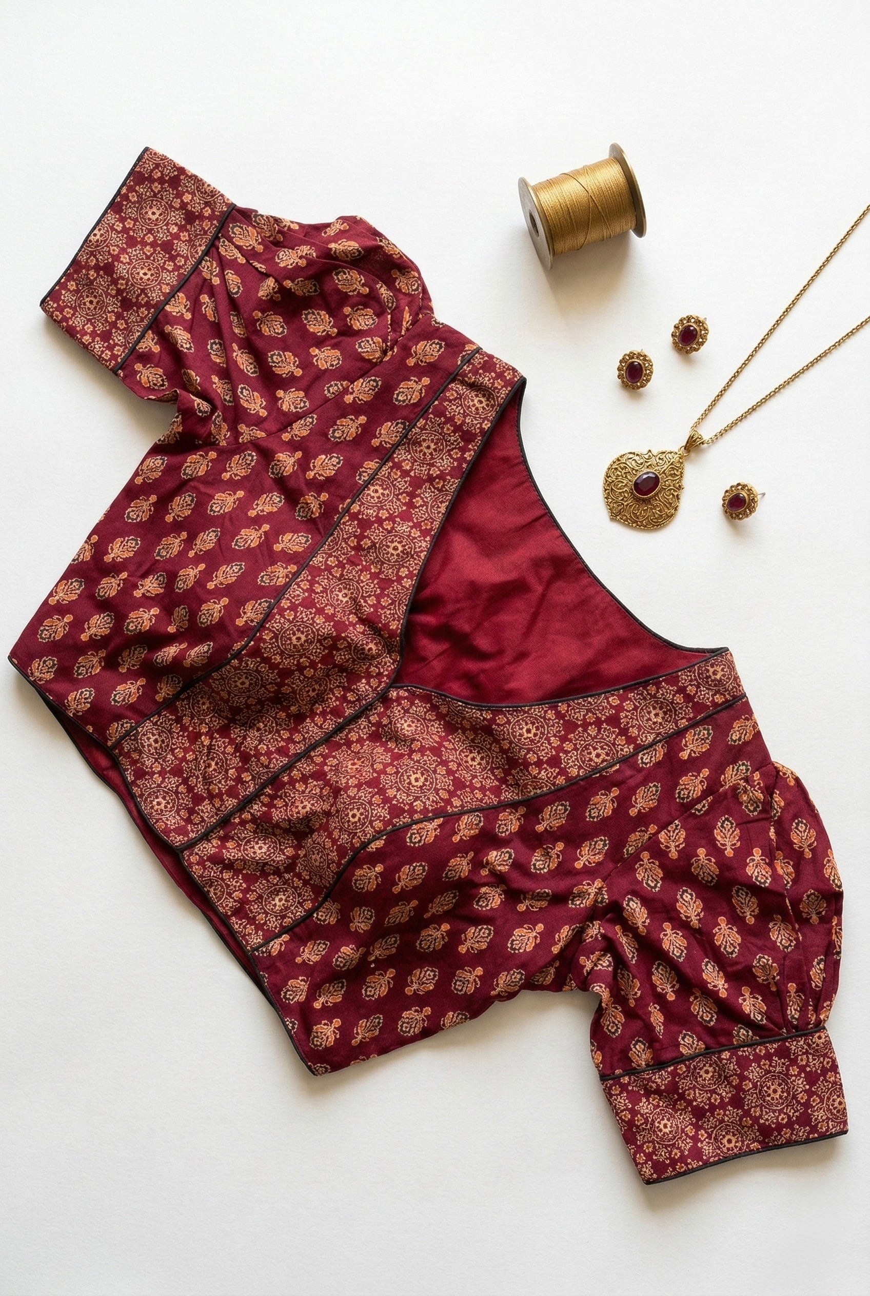 Ajrakh puff sleeve padded blouse