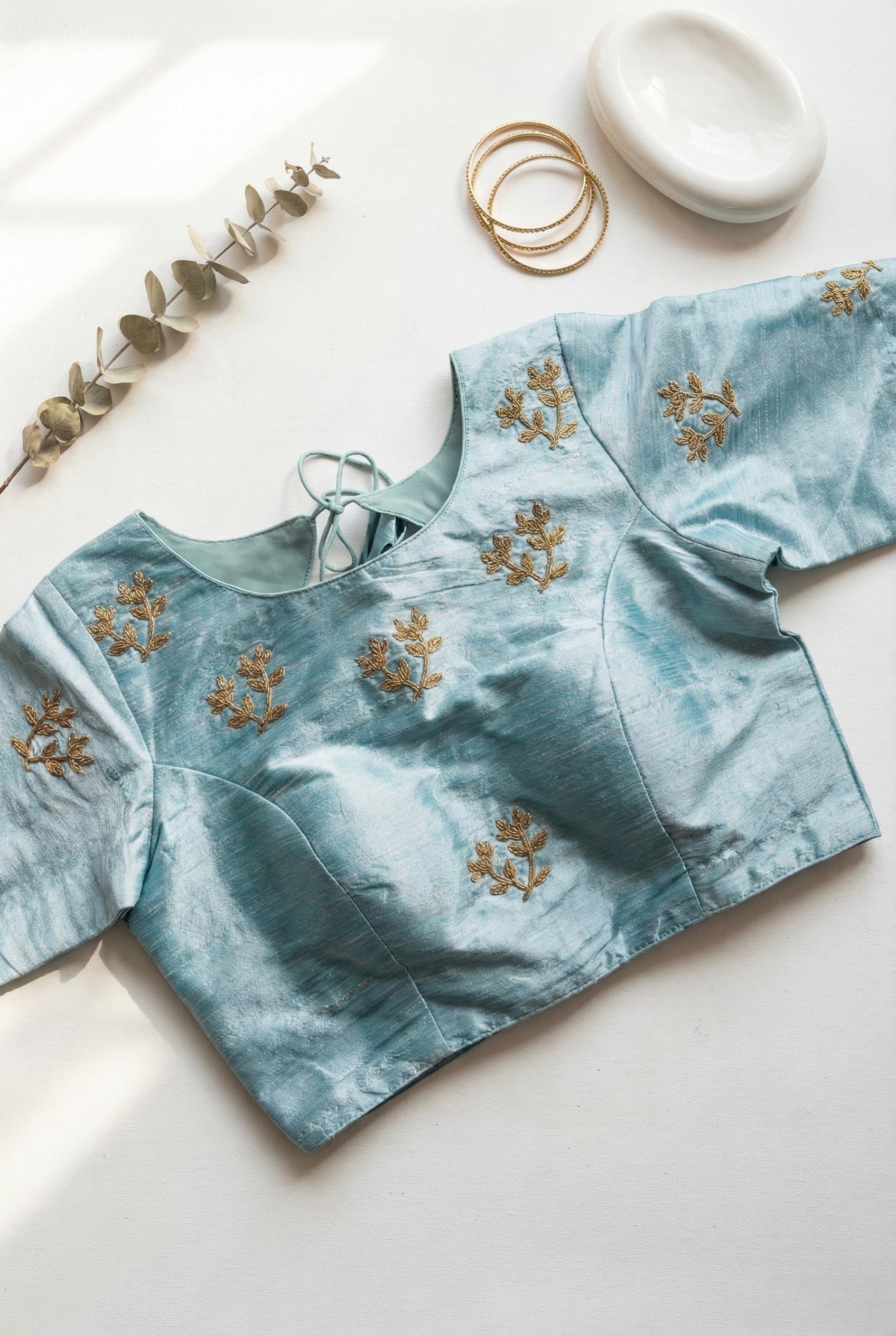 Zari embroidered boat neck silk blouse