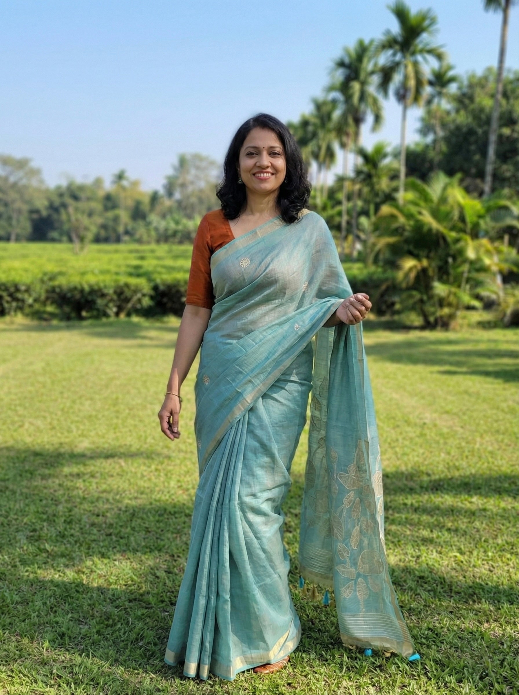 Chanderi saree with woven thread work