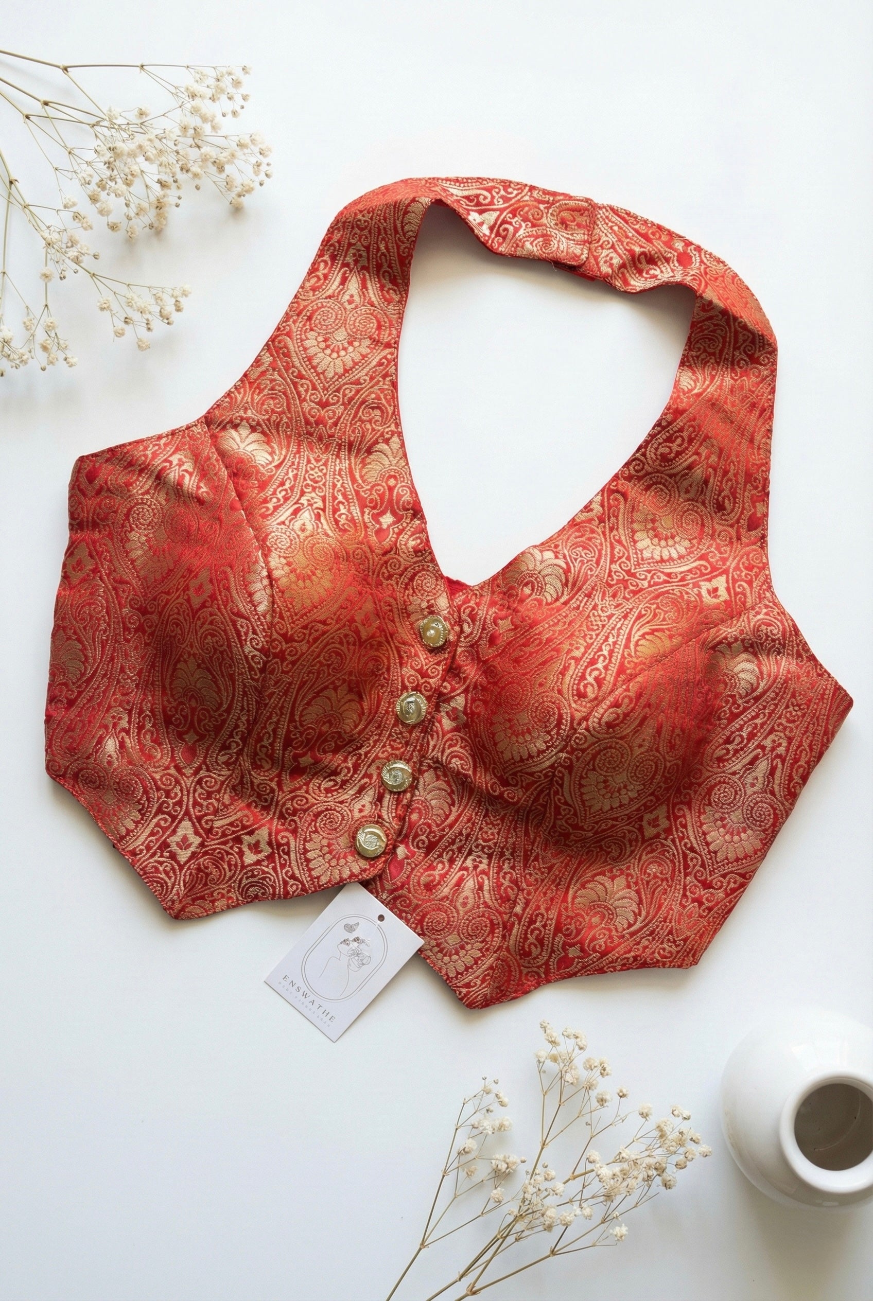 Brocade halter neck corset blouse