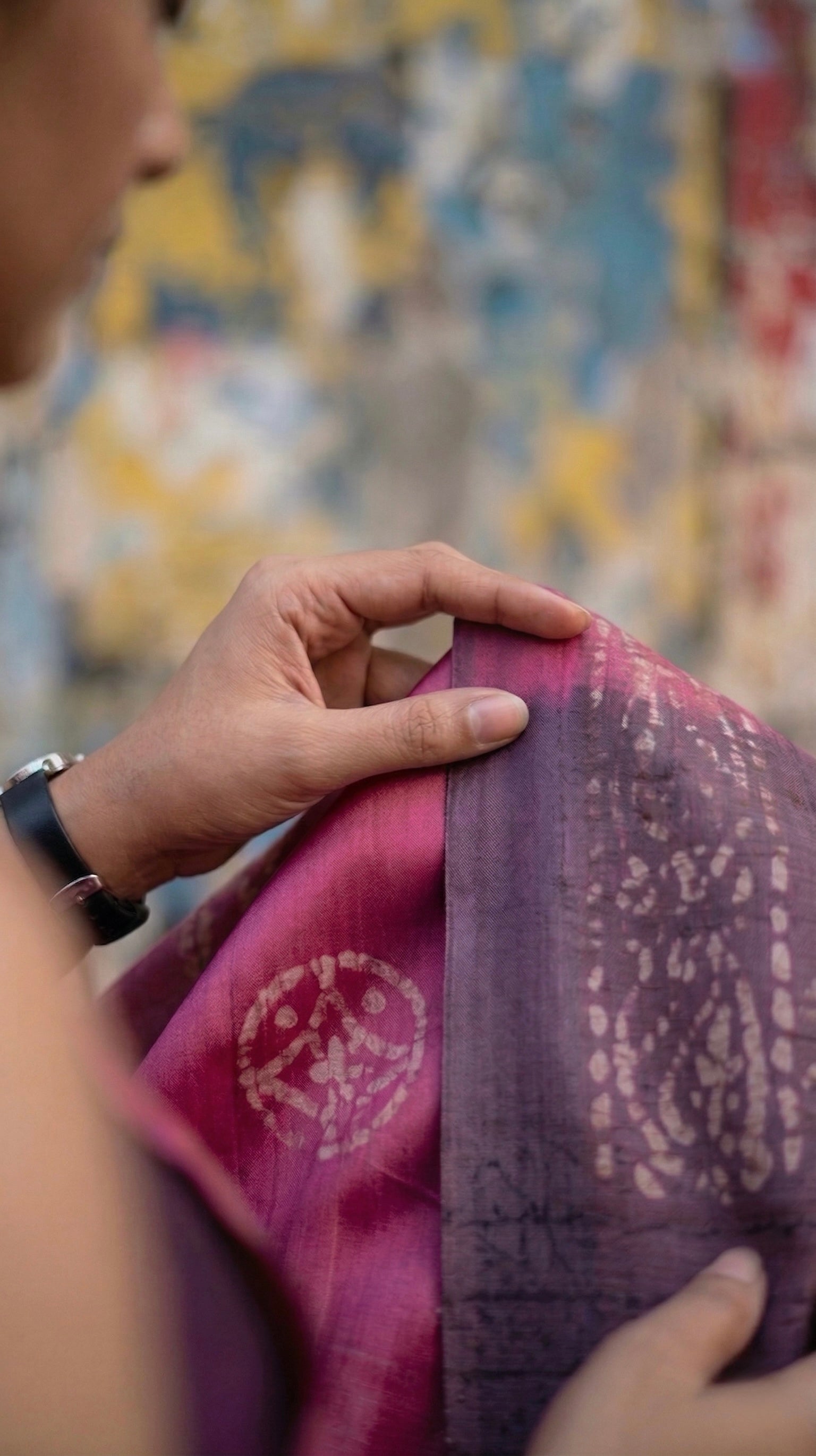 Semi tussar tissue saree in batik print