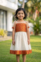 Roohi - Cotton and Brocade Red ethnic frock with tie for girls