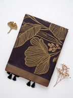 Jyothi-Jute Saree with contrast pallu and large floral motifs