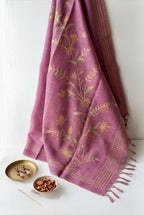 Linen tissue saree in zari work-Onion Pink