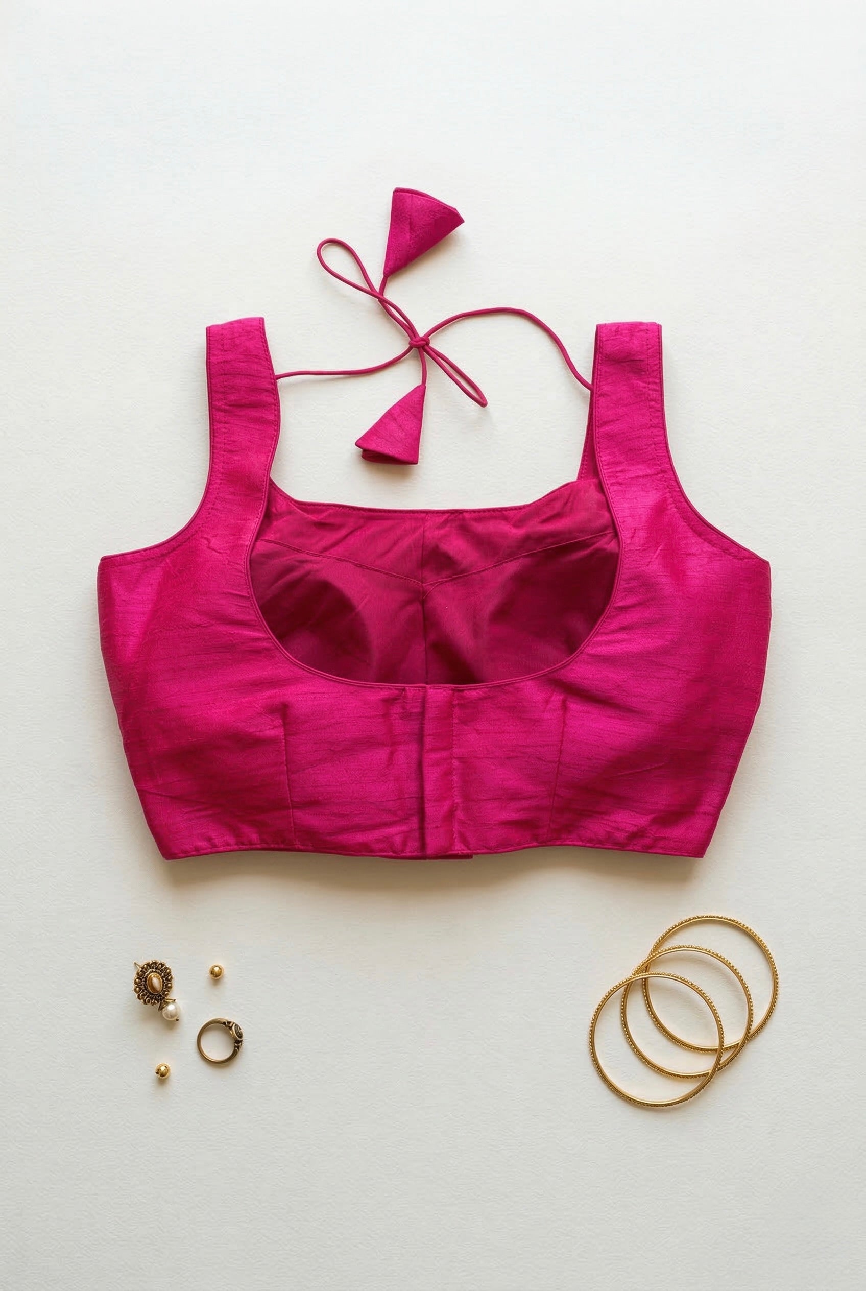 Raw Silk Plain Sleeveless Padded Blouse