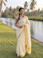 Vajram - Kerala kasavu saree in silver and gold micro checks pattern
