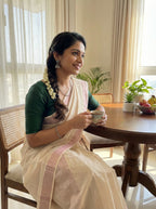 Kerala plain tissue saree with rose gold zari