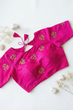 Zari embroidered boat neck silk blouse