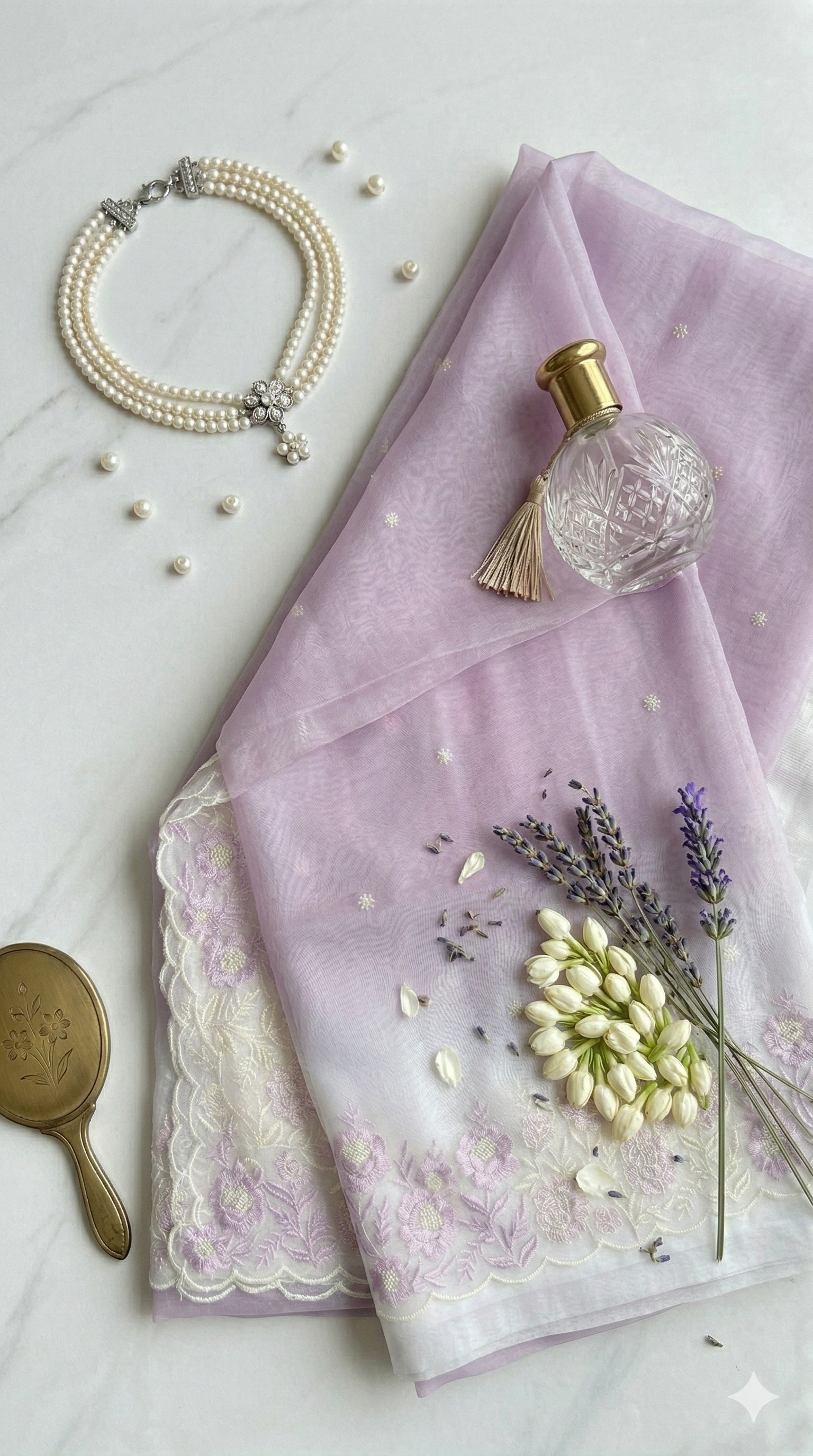 Ombre Organza saree with floral embroidery-Lavender