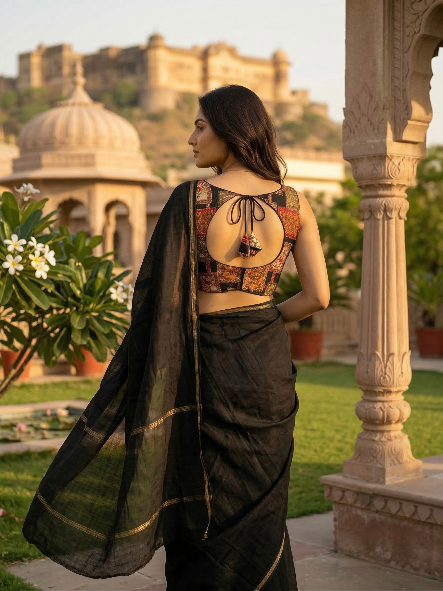 Cotton kalamkari patchwork print blouse
