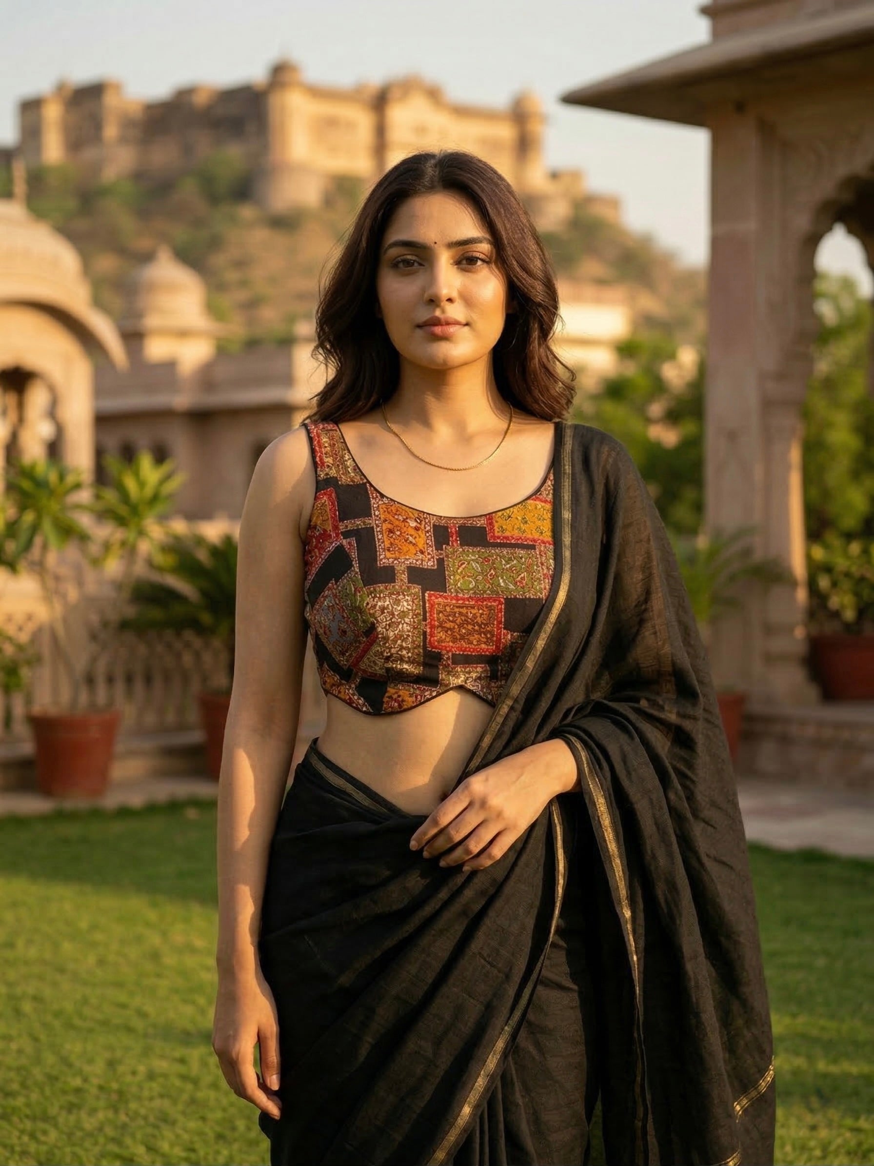 Cotton kalamkari patchwork print blouse