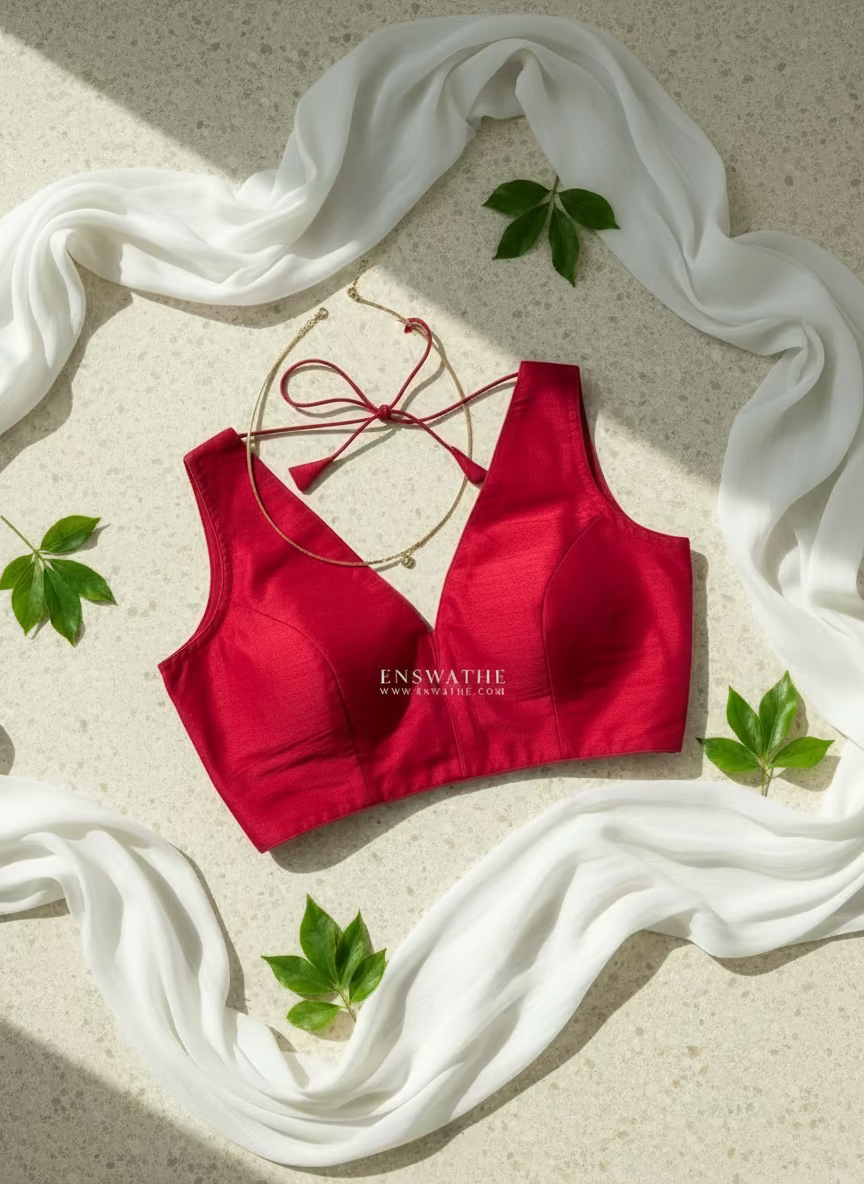 Raw silk V-neck Solid Blouse