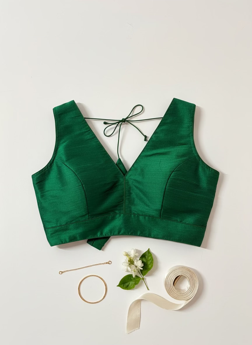 Raw silk V-neck Solid Blouse