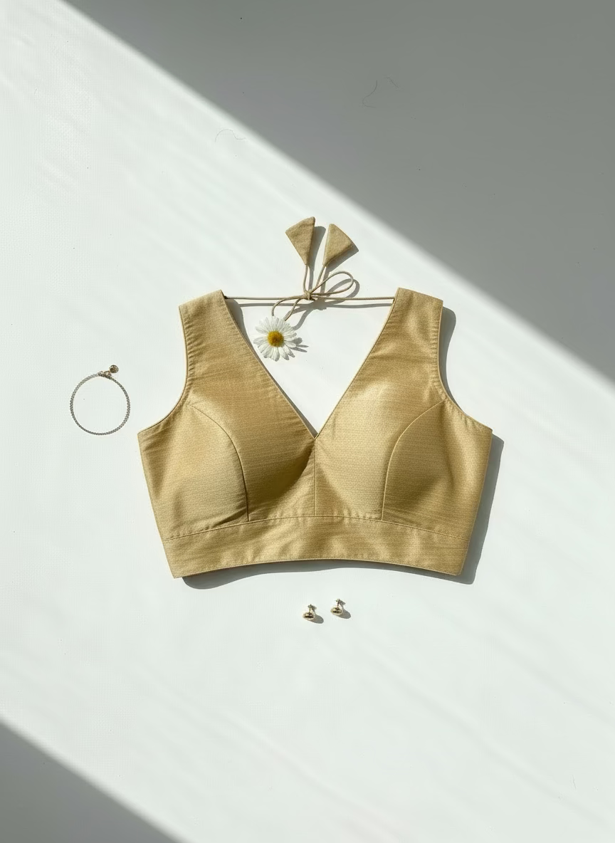 Raw silk V-neck Solid Blouse