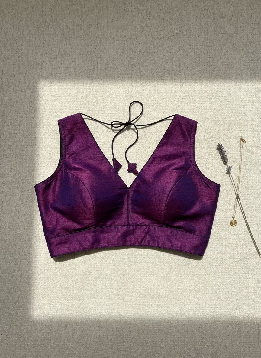 Raw silk V-neck Solid Blouse