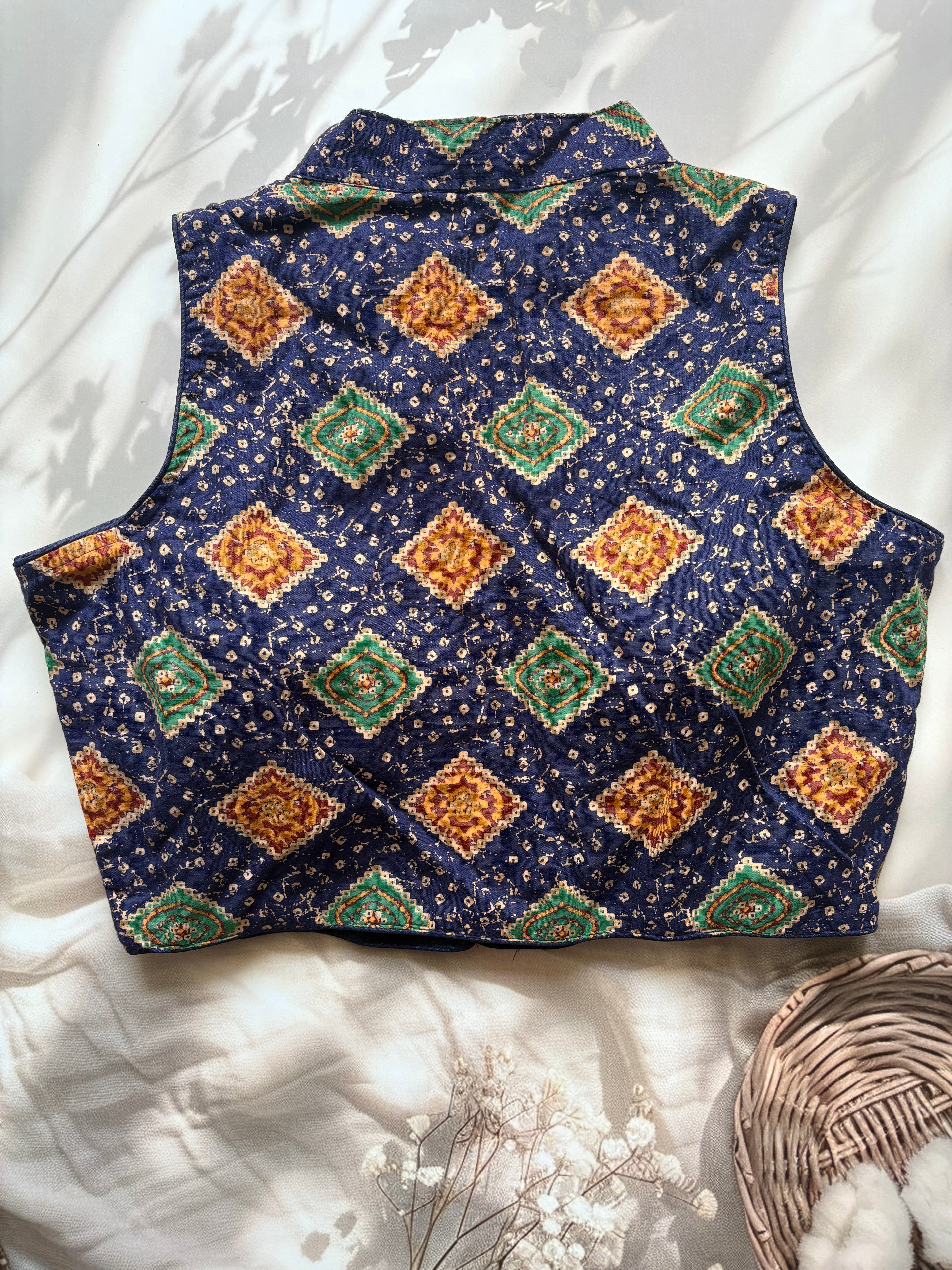 Ajrakh Cotton Mandarin Collared Padded Blouse