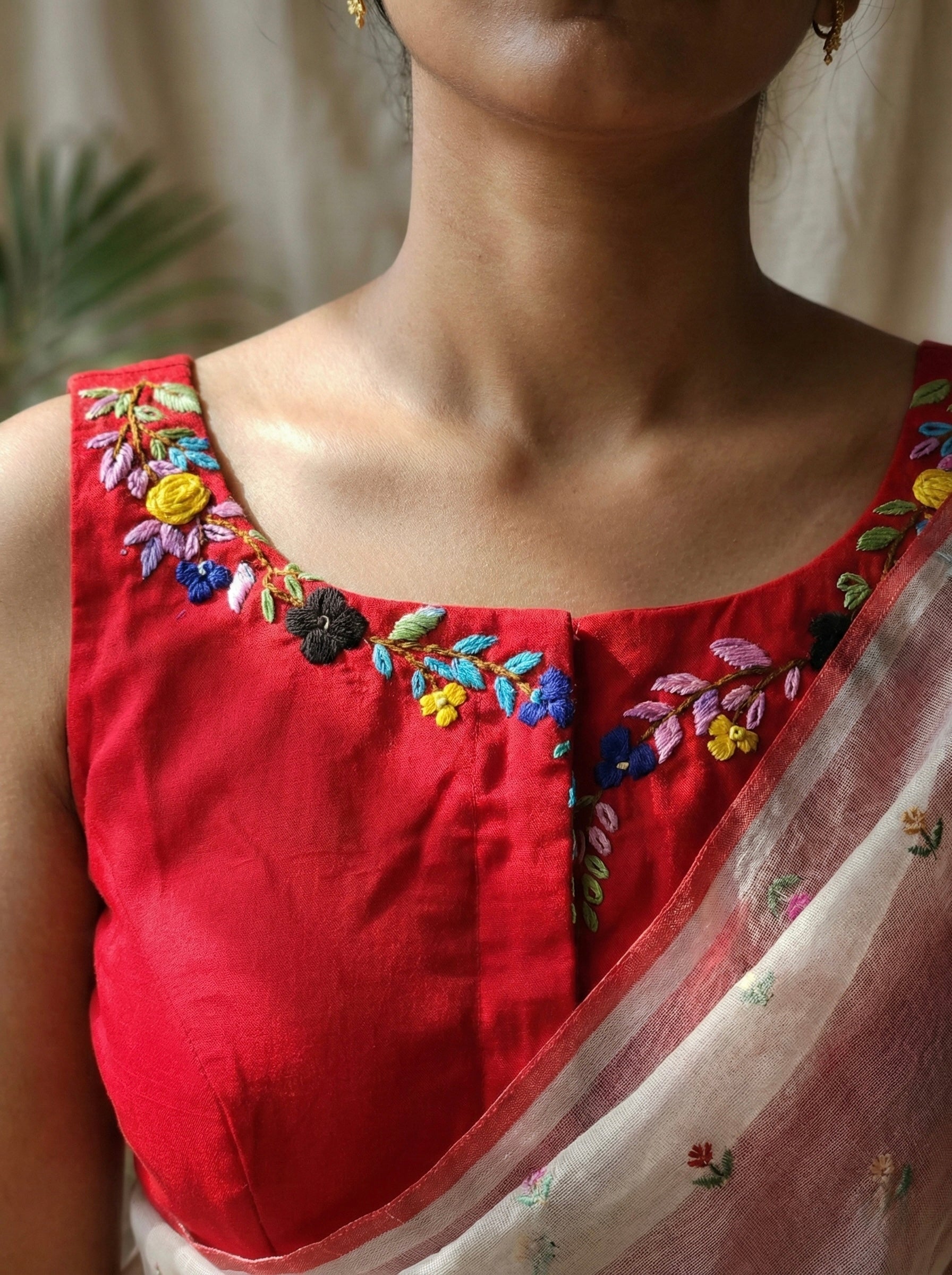 Thread and Bullion embroidered Sleeveless Padded Blouse