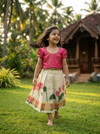 Tamara-Pink & light gold ethnic skirt and top for girls