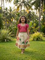 Tamara-Pink & light gold ethnic skirt and top for girls