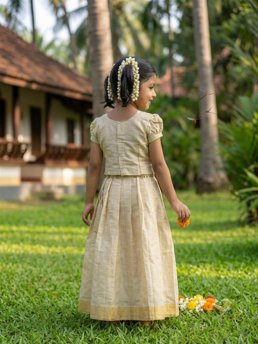 Ivory soft tissue ethnic skirt and top for girls