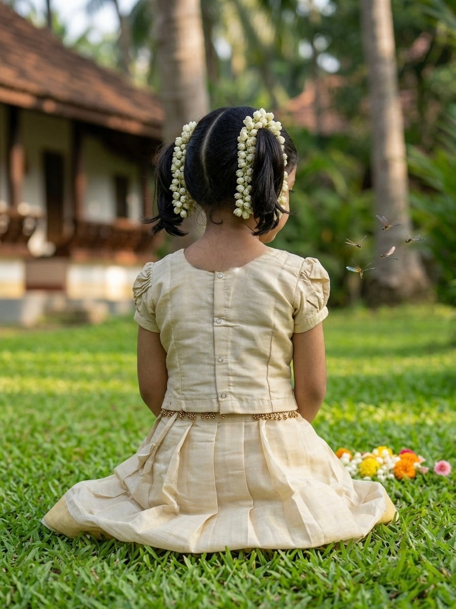 Ivory soft tissue ethnic skirt and top for girls