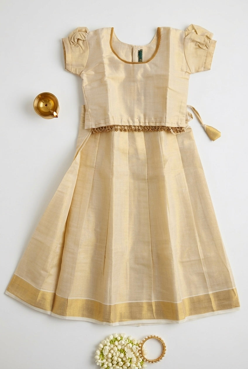 Ivory soft tissue ethnic skirt and top for girls