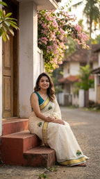 Kerala kasavu saree with elephant embroidered motifs
