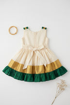 Manjari-Ivory & Green ethnic frock for girls