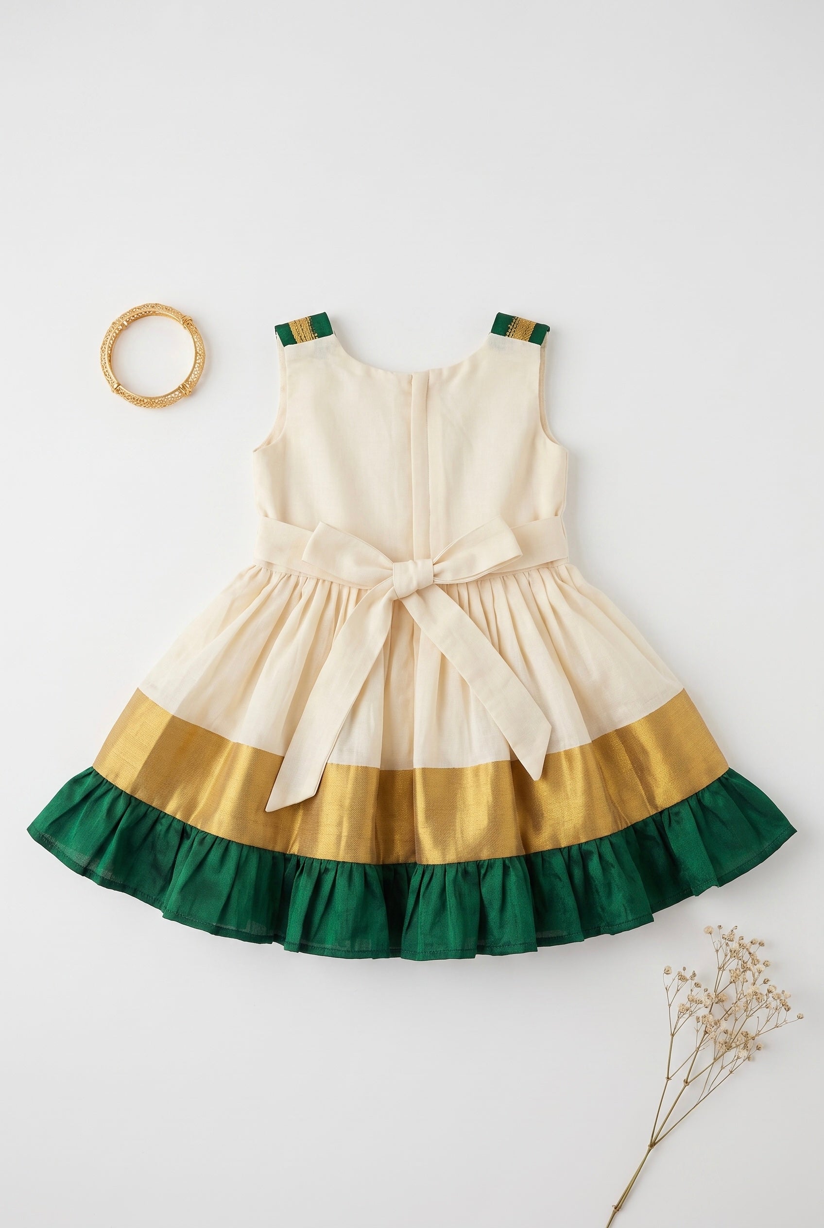 Manjari-Ivory & Green ethnic frock for girls