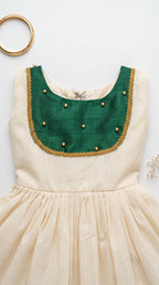 Manjari-Ivory & Green ethnic frock for girls