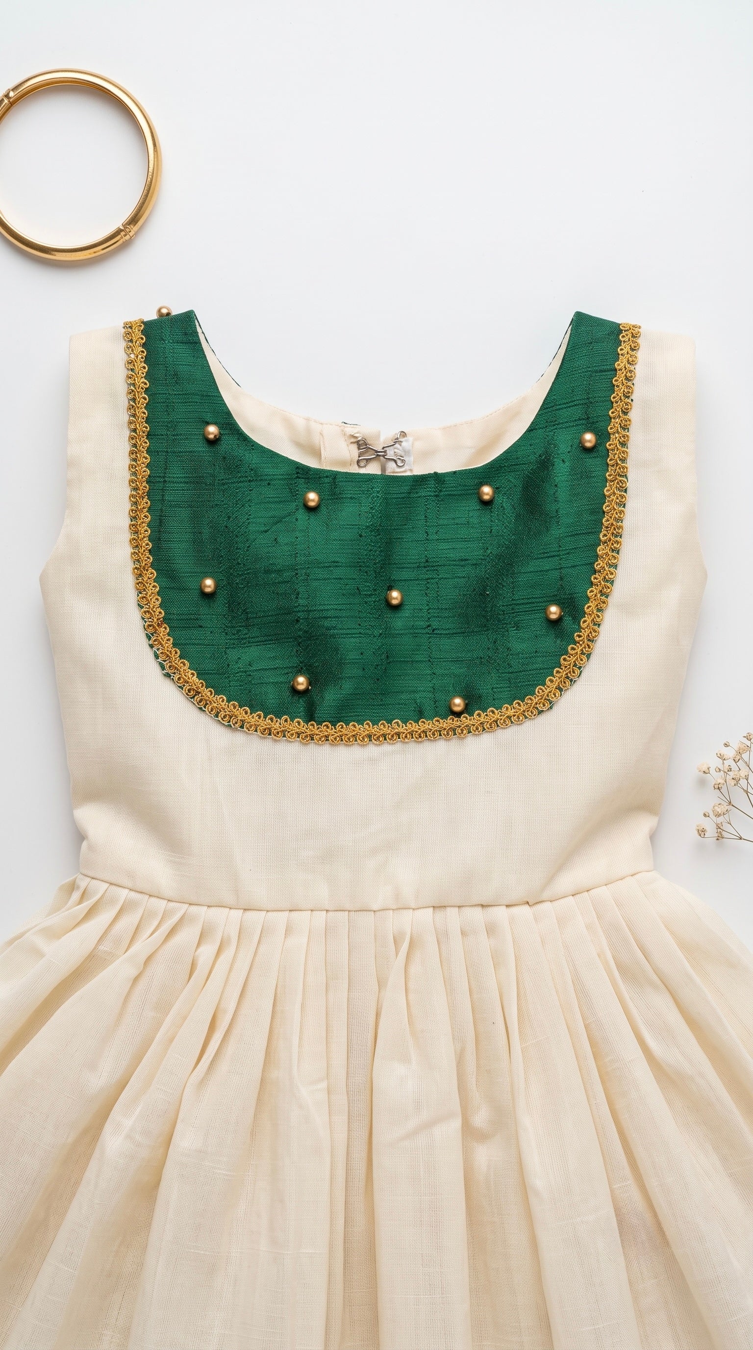 Manjari-Ivory & Green ethnic frock for girls