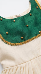 Manjari-Ivory & Green ethnic frock for girls