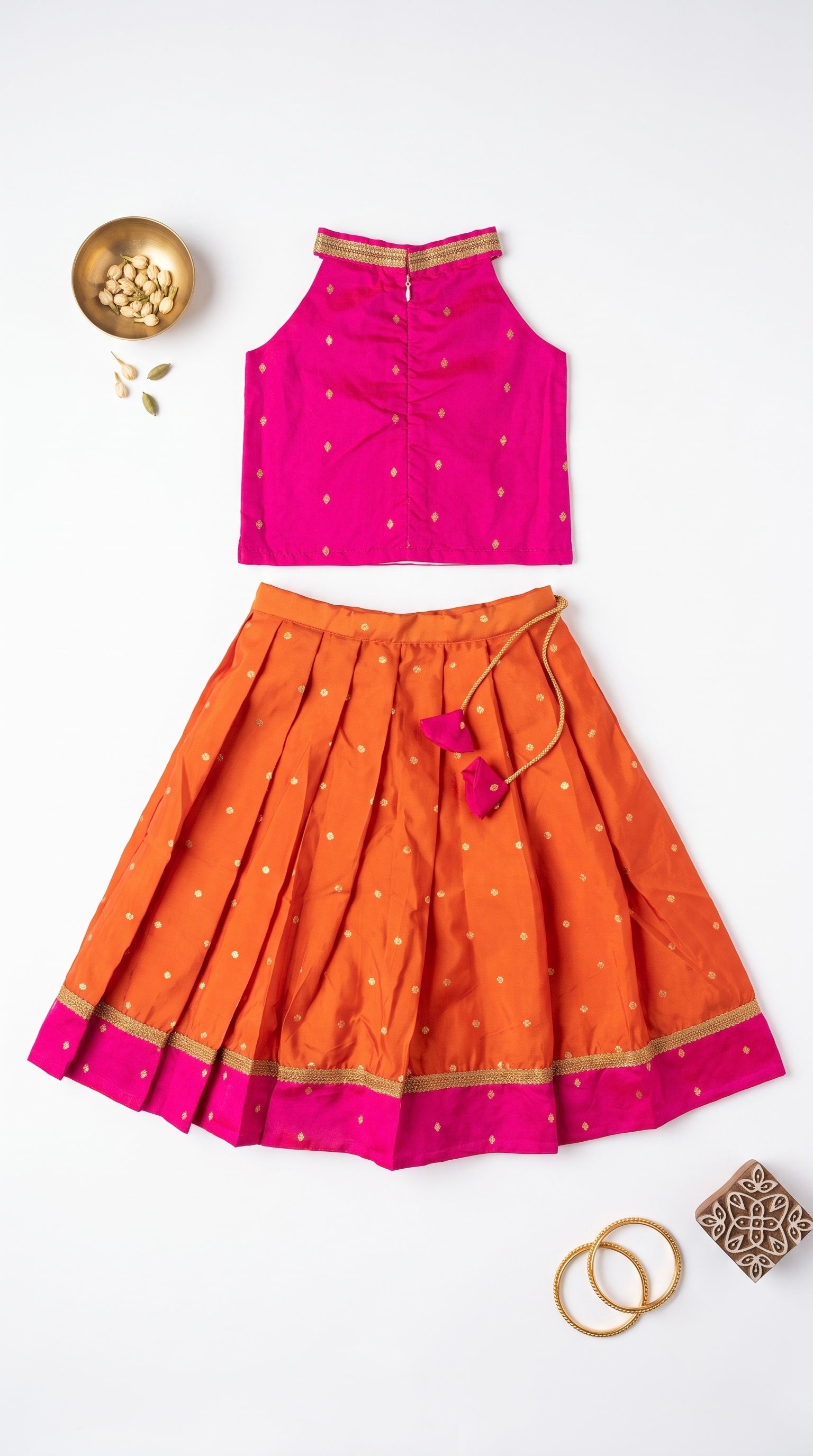 Orange & Pink ethnic skirt and top for girls
