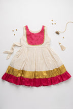Manjari- Ivory & Pink ethnic frock for girls