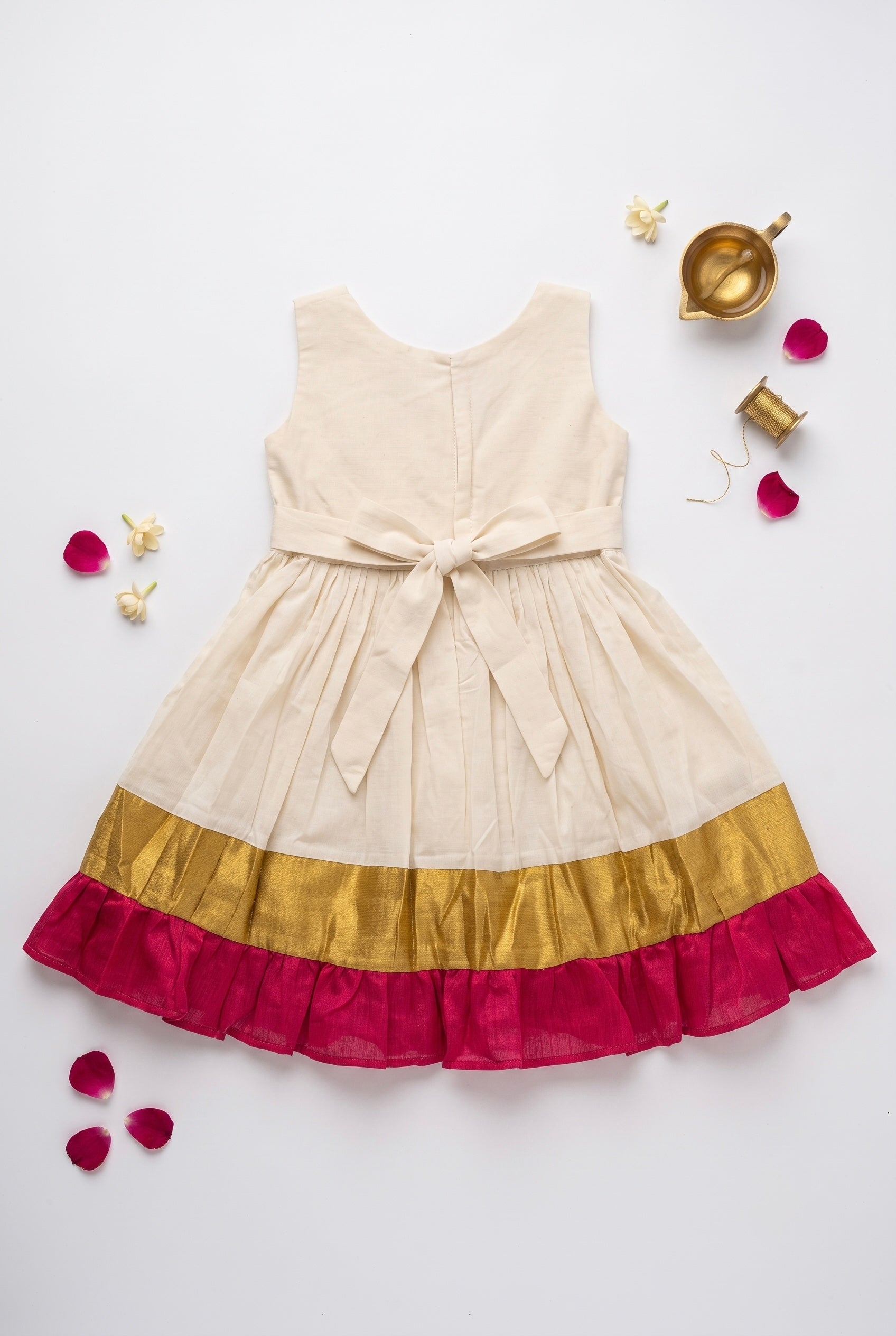 Manjari- Ivory & Pink ethnic frock for girls