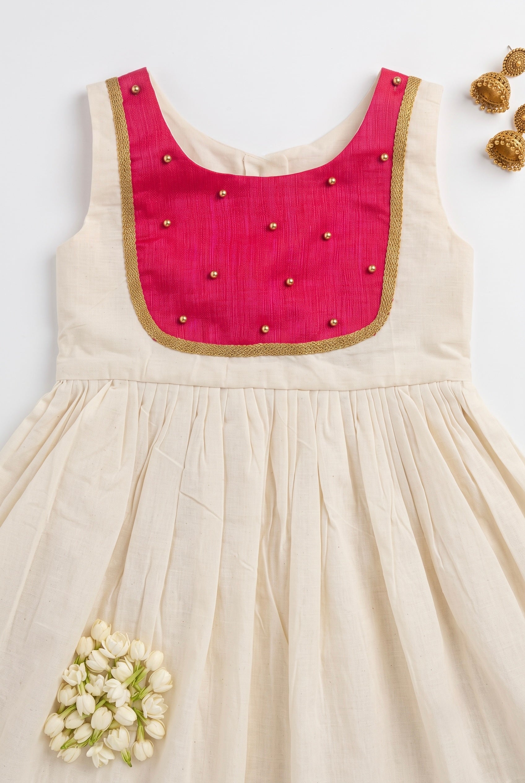 Manjari- Ivory & Pink ethnic frock for girls