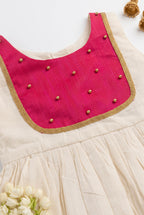 Manjari- Ivory & Pink ethnic frock for girls