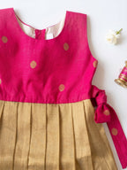 Pink & Gold pleated frock for girls